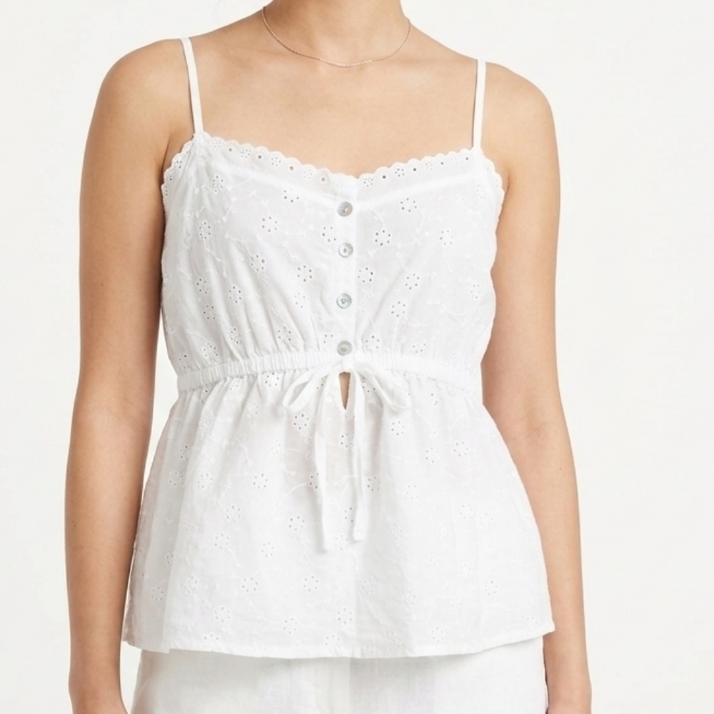 White Hippie Rose Blouse,/Y2KCottoncore Style ENGLISH Embroidery, Cotton -Size L